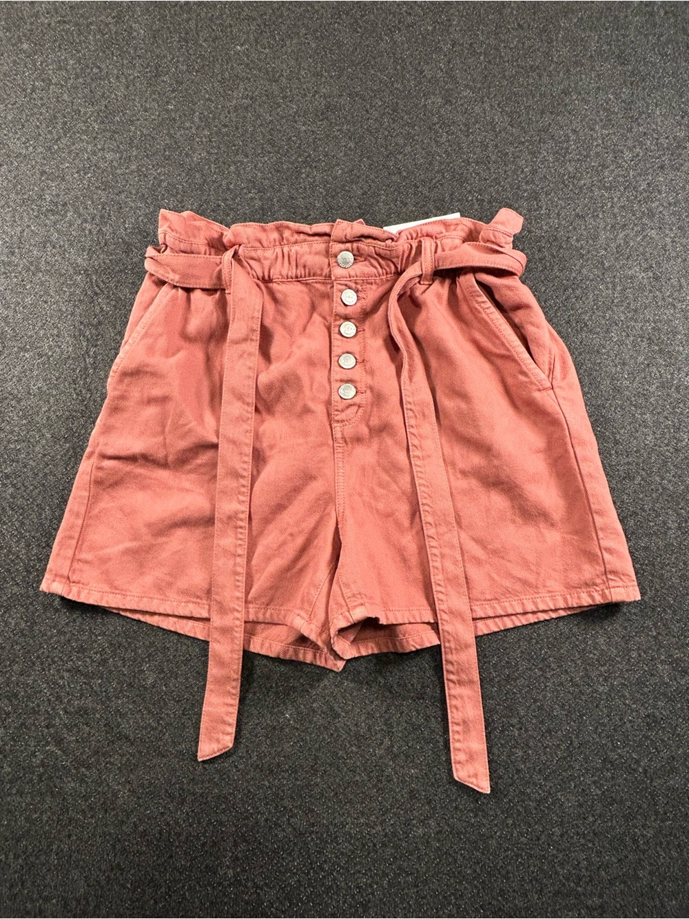 NEW Loft Medium Pink Women's Paperbag Button Front Denim Jean Shorts Tie Belt